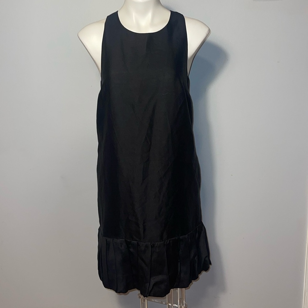 Leifsdottir Anthropologie Womens Black Sleeveless Silk Blend Ruffle Hem Dress.